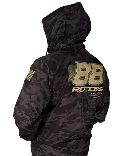 88 ROTORS OFFROAD x DUST TIL DAWN Adult Black Camo Lightweight Windbreaker Jacket